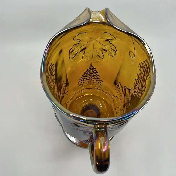 Vintage Indiana Gold Amber Carnival Glass Harvest Grape Pitcher - Picture 6 of 10